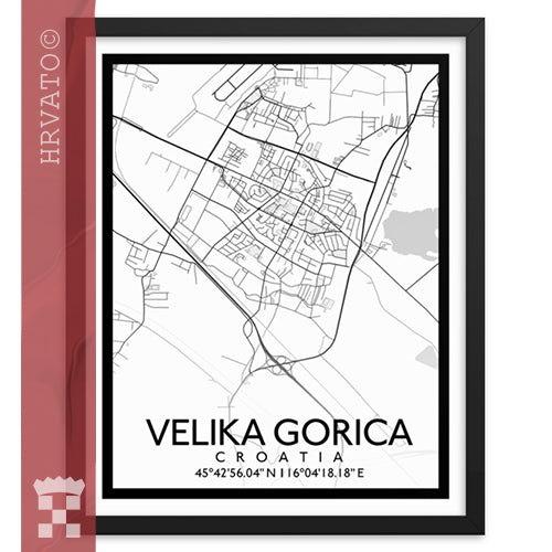Velika Gorica - White City Map Framed Wall Art