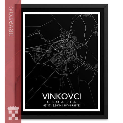 Vinkovci - White City Map Framed Wall Art
