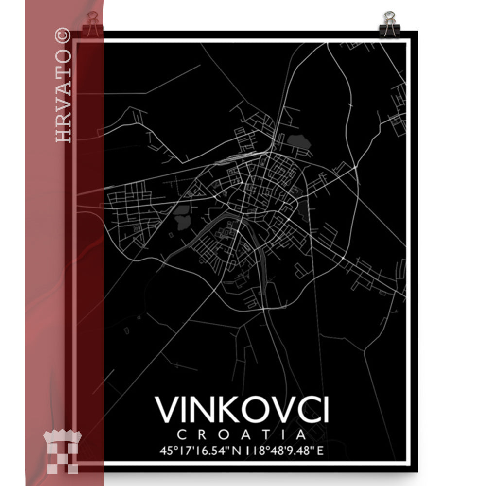 Vinkovci - Black City Map Matte Poster