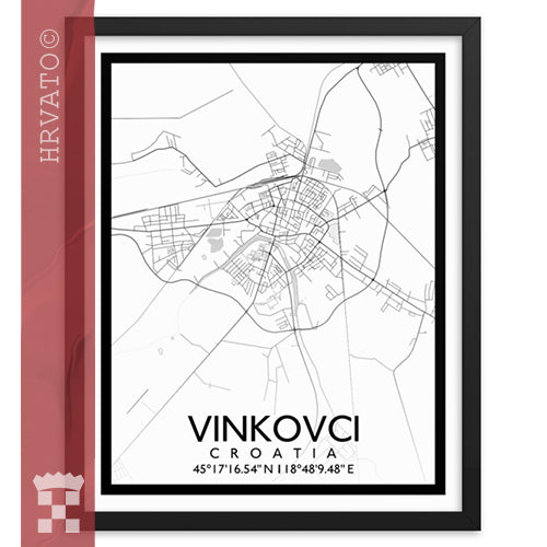 Vinkovci - White City Map Framed Wall Art