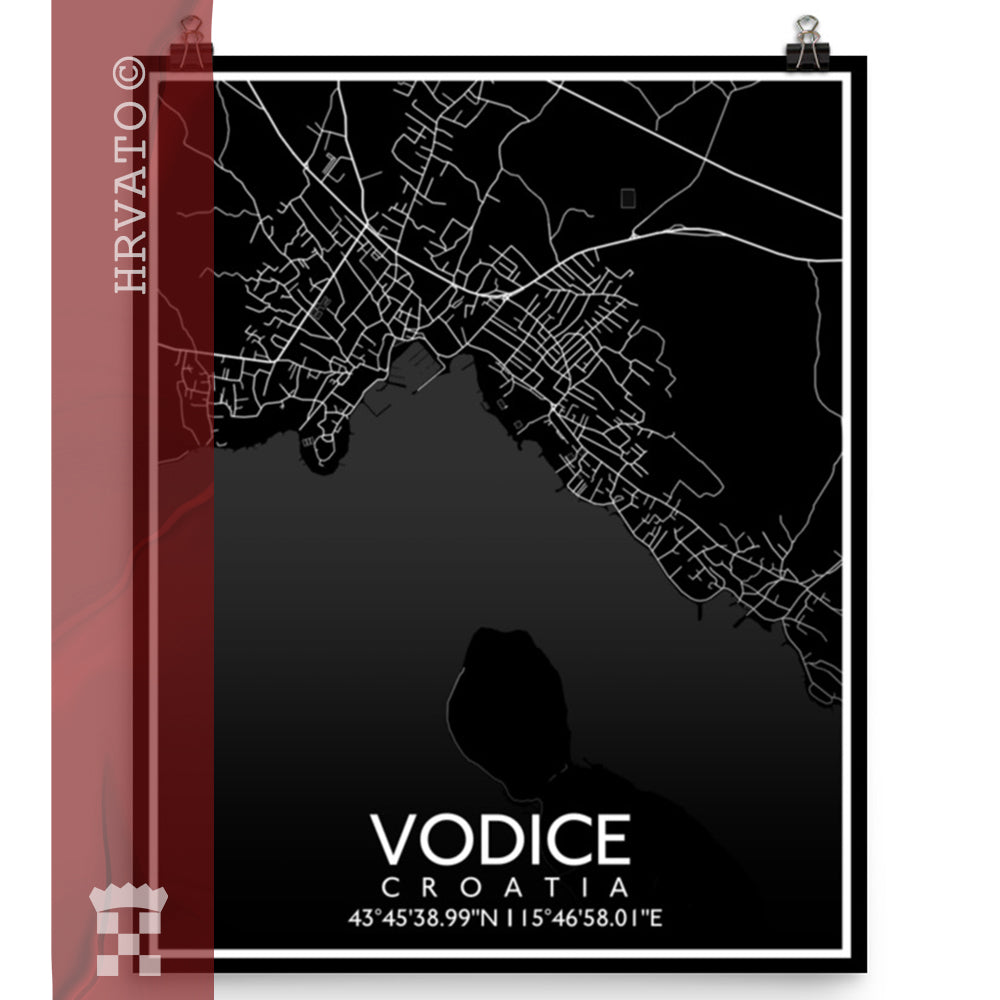 Vodice - Black City Map Matte Poster