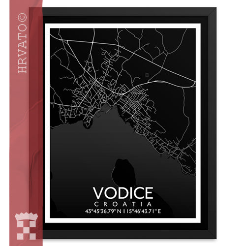 Vodice - Black City Map Framed Wall Art
