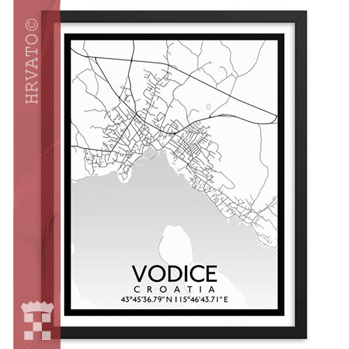 Vodice - White City Map Framed Wall Art
