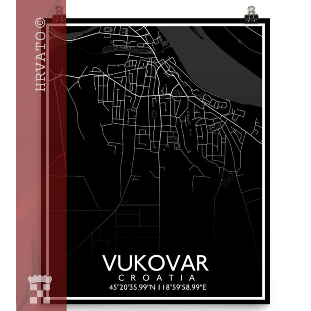 Vukovar - Black City Map Matte Poster