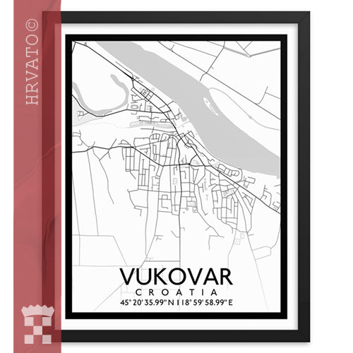 Vukovar - White City Map Framed Wall Art