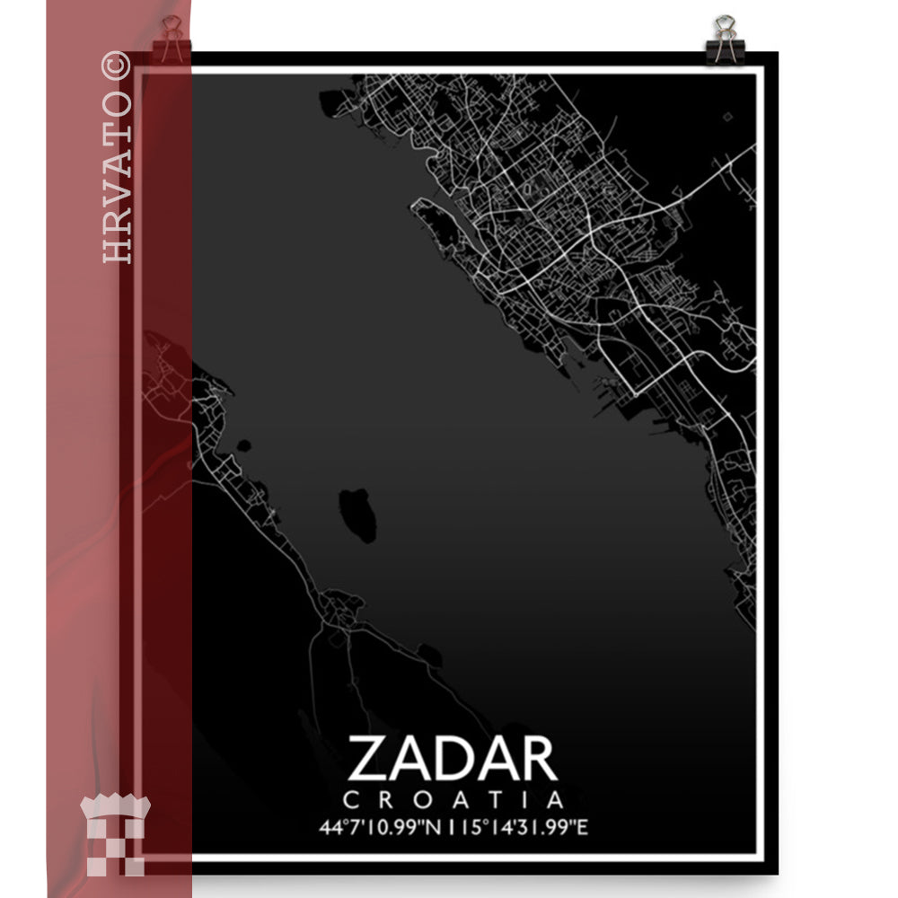 Zadar - Black City Map Matte Poster
