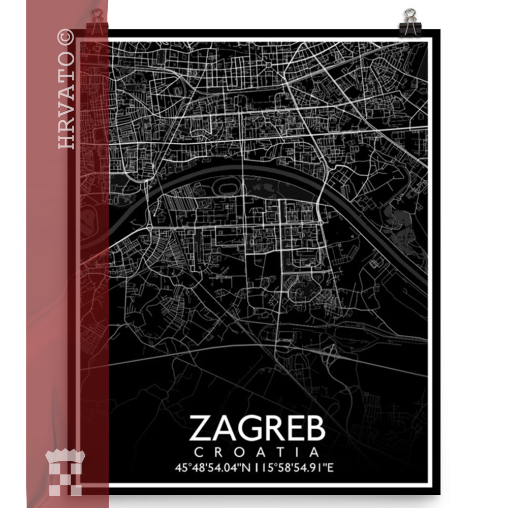 Zagreb - Black City Map Matte Poster