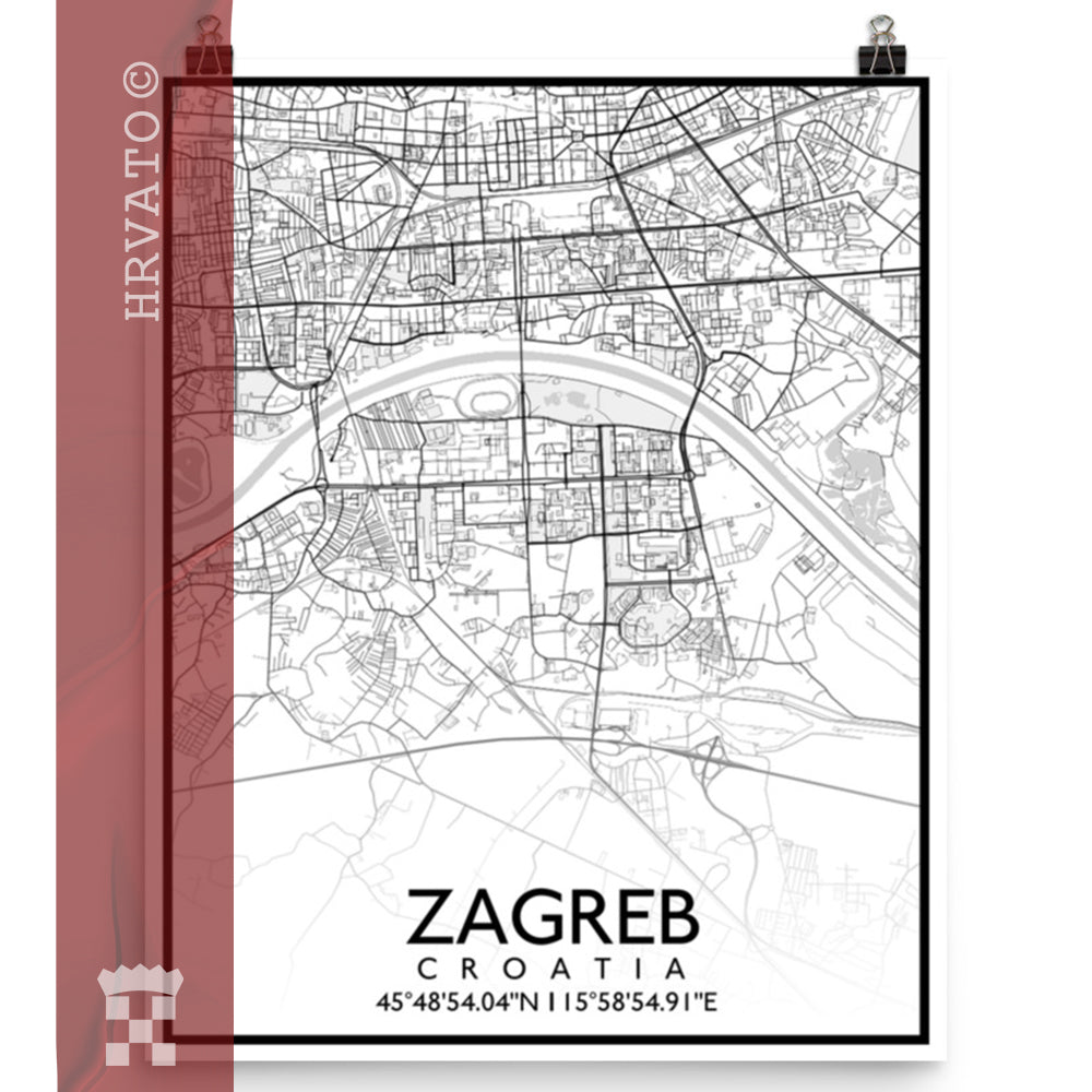 Zagreb - White City Map Matte Poster