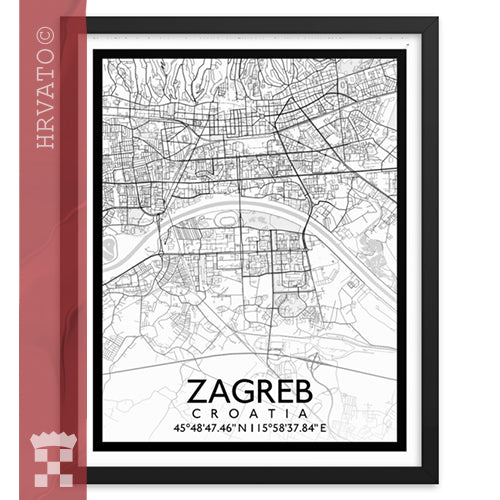 Zagreb - White City Map Framed Wall Art